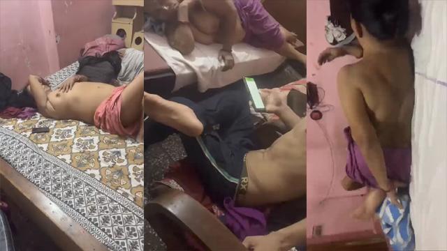 Aunty Open Boobs Exposed On Bed With Kids