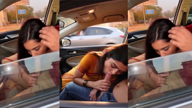 Indian Girl Giving Sloppy Blowjob In Car With BF Dick